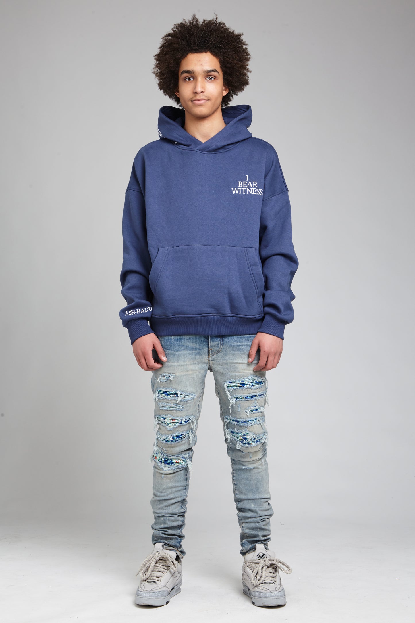 “I Bear Witness” Oversized Blue Hoodie