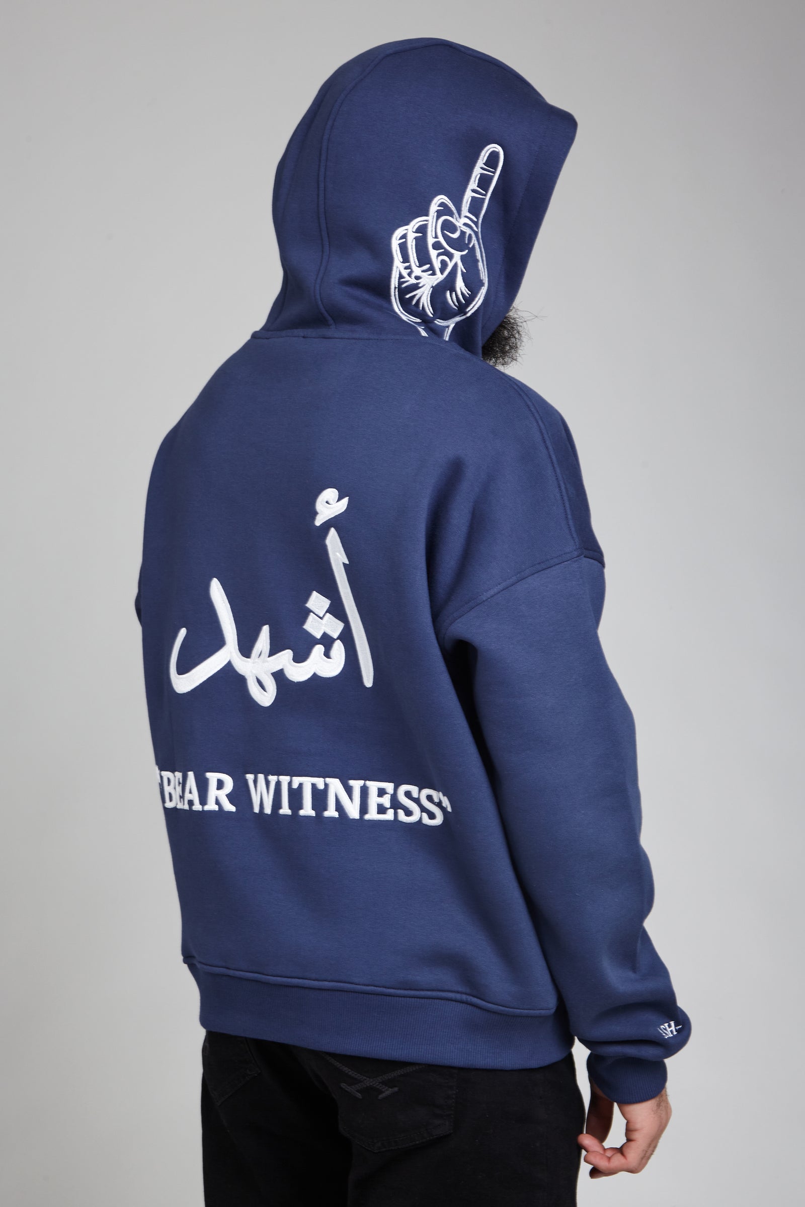 Ash-Hadu Essential Blue hoodie — full look, front