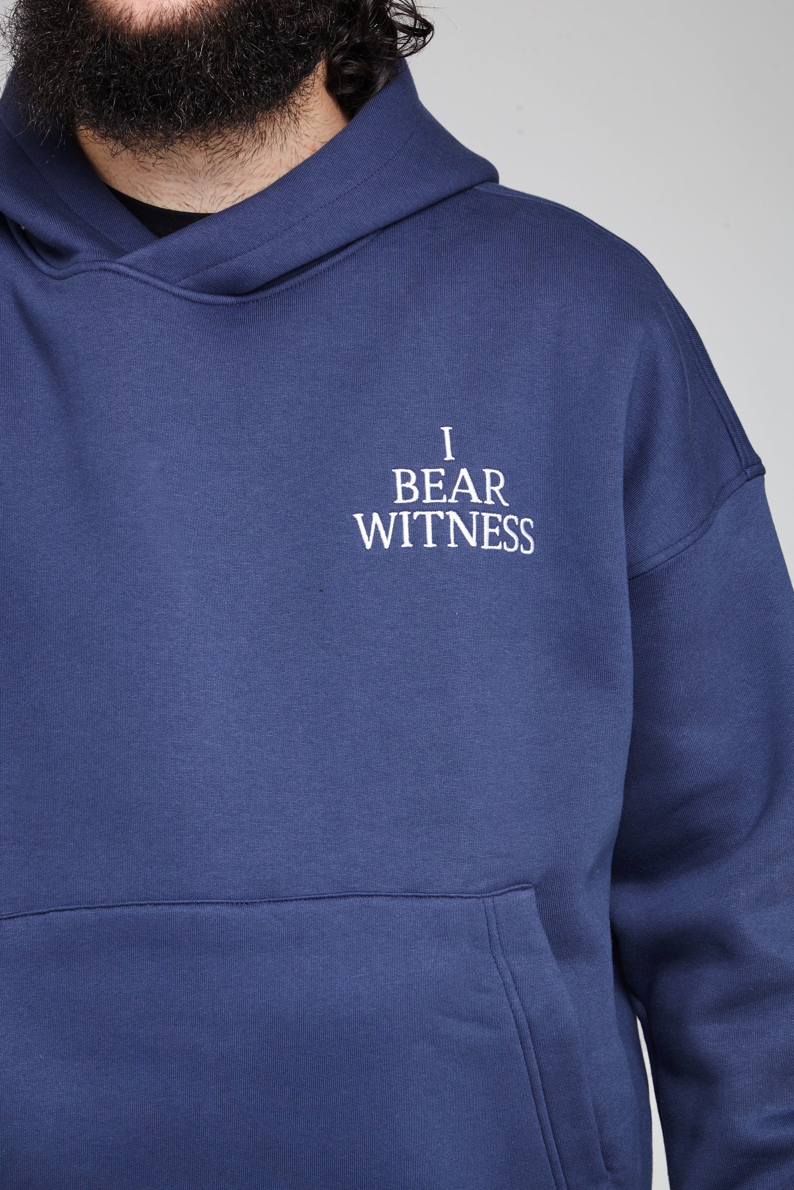 Ash-Hadu Essential Blue hoodie — editorial close-up