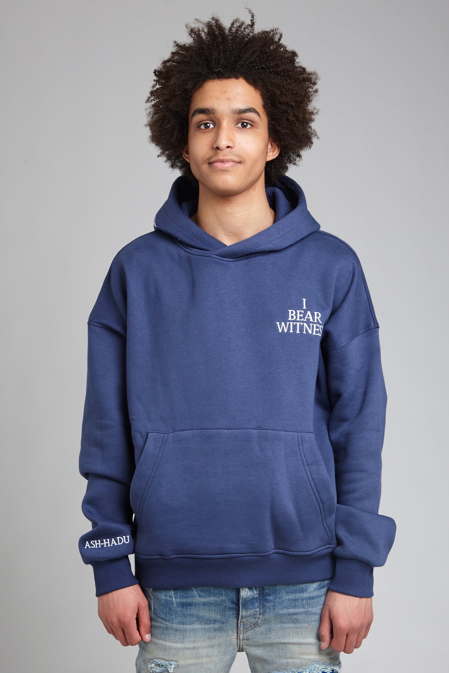 “I Bear Witness” Oversized Blue Hoodie